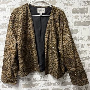 Chico's Leopard Sequin Open-Front Jacket in Brown & Black